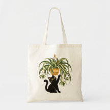 Retro-Schwarze-Katze-Hängende-Spinnenpflanze-Kunst