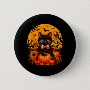 Retro schwarze Katze Herbst Kürbis süße Halloween- Button