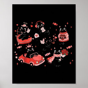 Retro schwarze Katze Herz Valentinstag Süße Katze Poster