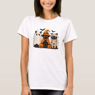 Retro Schwarze Katze Hexe Grusel Halloween Kürbis T-Shirt