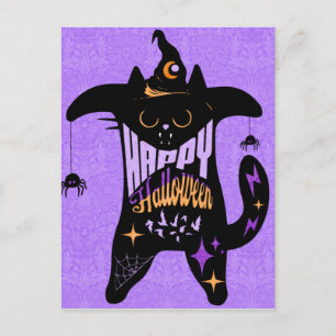 Retro Schwarze Katze Hexe Lustig Halloween  Postkarte