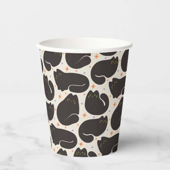 Retro schwarze Katze in hellcreme Pappbecher (Vorderseite)