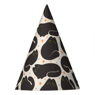Retro schwarze Katze in hellcreme Partyhütchen