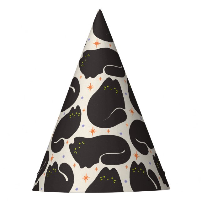 Retro schwarze Katze in hellcreme Partyhütchen (Vorderseite)