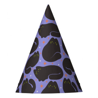 Retro-Schwarze Katze in Lila Partyhütchen