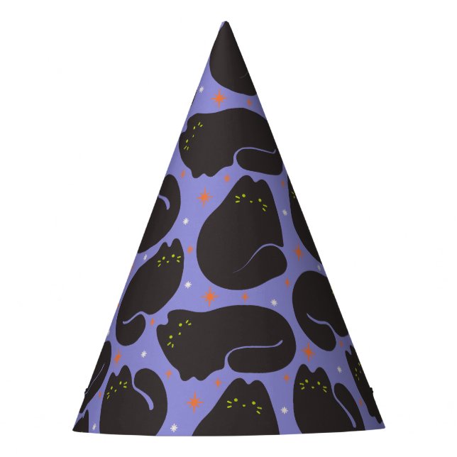 Retro-Schwarze Katze in Lila Partyhütchen (Vorderseite)
