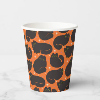 Retro-Schwarze Katze in Orange Pappbecher