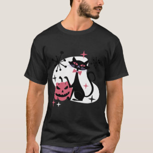 Retro-Schwarze-Katze-Kürbis-Halloween im Stil der  T-Shirt