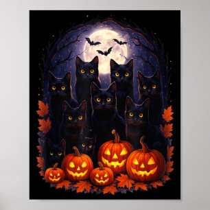 Retro-Schwarze-Katze-Kürbis-Halloween-Kostüm Fraue Poster