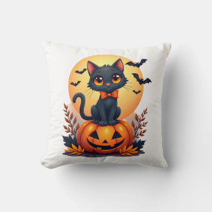 Retro Schwarze Katze Kürbis Halloween-Kostüm Herbs Kissen