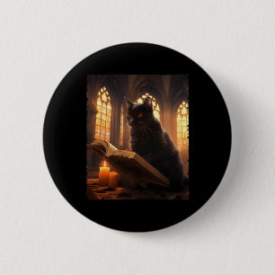 Retro schwarze Katze liest Buch Vintage Halloween Button