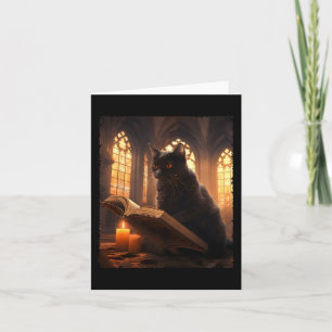 Retro schwarze Katze liest Buch Vintage Halloween Karte