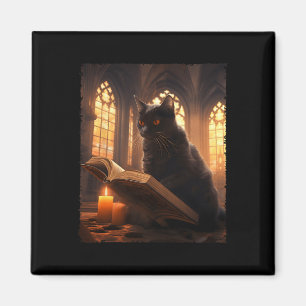 Retro schwarze Katze liest Buch Vintage Halloween Magnet
