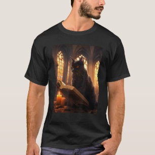Retro schwarze Katze liest Buch Vintage Halloween  T-Shirt