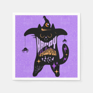 Retro schwarze Katze lustiges Halloween Serviette