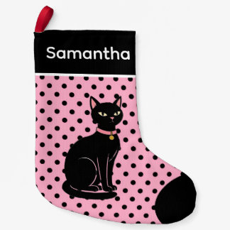 Retro Schwarze Katze Rosa Strumpf Kleiner Weihnachtsstrumpf