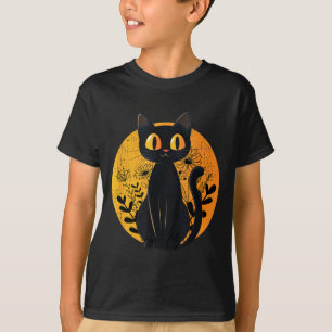 Retro schwarze Katze und Kürbis Halloween T-Shirt