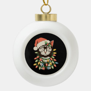 Retro-Schwarze Katze Weihnachtsbeleuchtung Lustige Keramik Kugel-Ornament