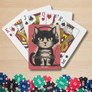 Retro schwarze Katze, Weltbeherrschung planend, Lu Spielkarten