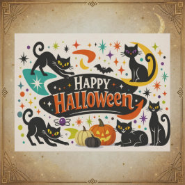 Retro Schwarze Katzen Halloween Feiertagspostkarte
