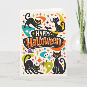Retro-Schwarze Katzen Halloween Karte