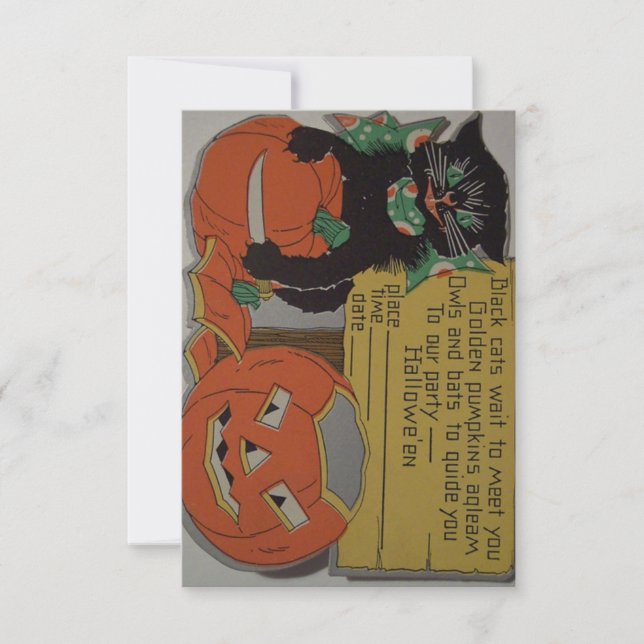 Retro schwarze Katzen-Halloween-Party-Einladung Einladung (Vorderseite)