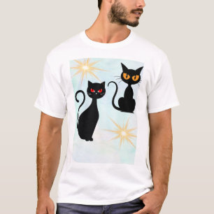 Retro schwarze Katzen mit Sternexplosion T-Shirt