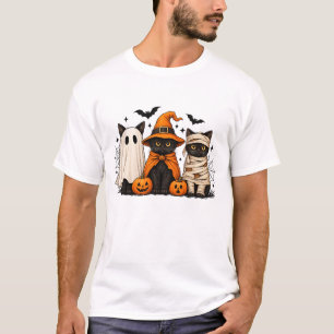Retro schwarze Katzenhexe gruseliger Halloween-Kür T-Shirt