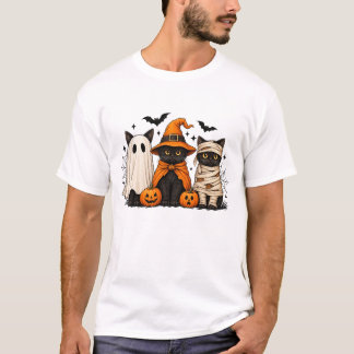 Retro schwarze Katzenhexe gruseliger Halloween-Kür T-Shirt
