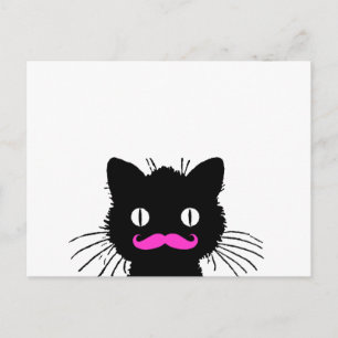 RETRO SCHWARZE KATZFUNNIERENDE PINKMUSTACHE POSTKARTE