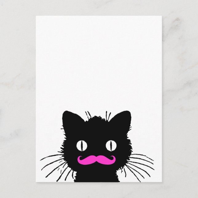 RETRO SCHWARZE KATZFUNNIERENDE PINKMUSTACHE POSTKARTE (Vorderseite)