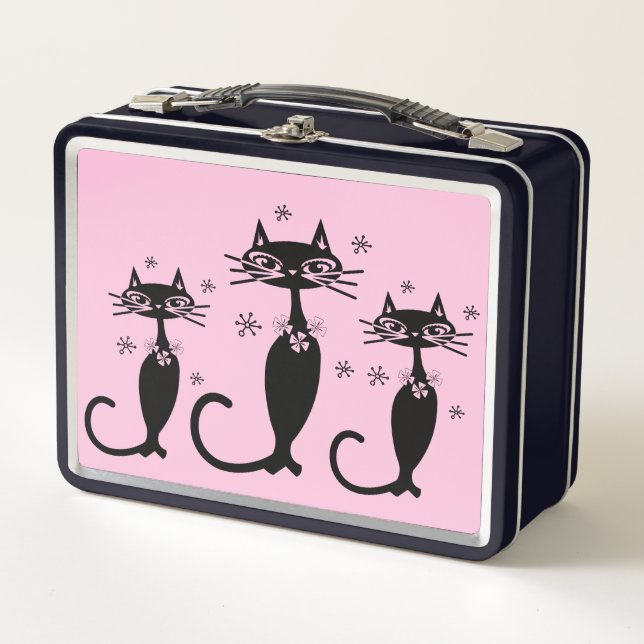 RETRO SCHWARZE KATZPINK METAL LUNCHBOXE METALL BROTDOSE (Vorderseite)