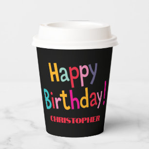 Retro schwarze personalisierte Geburtstagsbecher Pappbecher