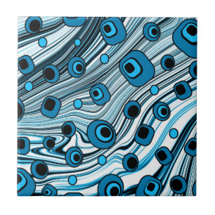 Retro-schwarze und blaue wellige süße und groovy K Fliese