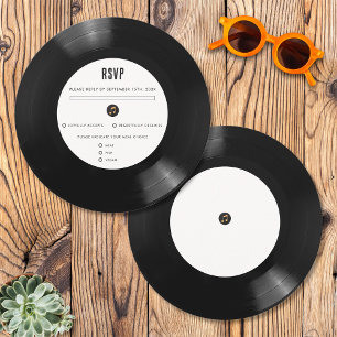 Retro-Schwarze und Weiße Vinyl-Schallplatte Hochze Einladung