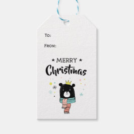 Retro schwarzer Bärenschal fröhliche Weihnachtsste Geschenkanhänger