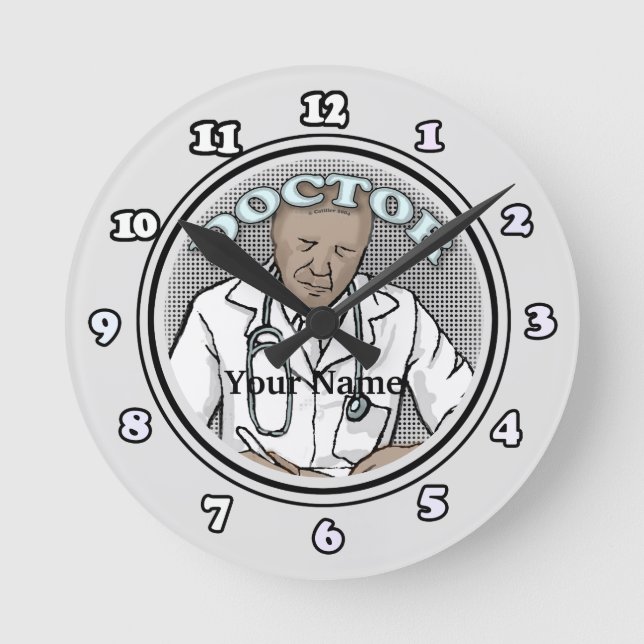 Retro schwarzer männlicher Arzt Runde Wanduhr (Vorderseite)