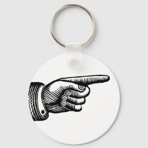 Retro schwarzer und weißer zeigender Finger Schlüsselanhänger