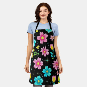 Retro Schwarzes farbenfrohes Blumenmuster Geburtst Schürze