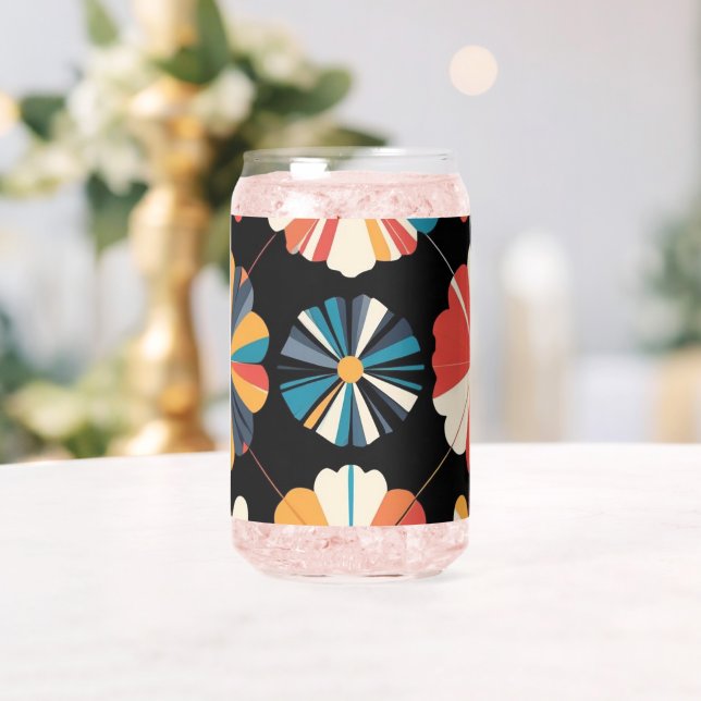 Retro Schwarzes Regenbogen geometrisches Blumenmus Dosenglas (Insitu (Hochzeit))