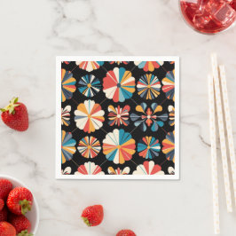 Retro Schwarzes Regenbogen geometrisches Blumenmus Serviette