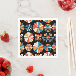 Retro Schwarzes Regenbogen geometrisches Blumenmus Serviette