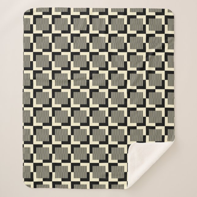 Retro Schwarzes u. TAN-Muster Sherpadecke (Vorderseite)