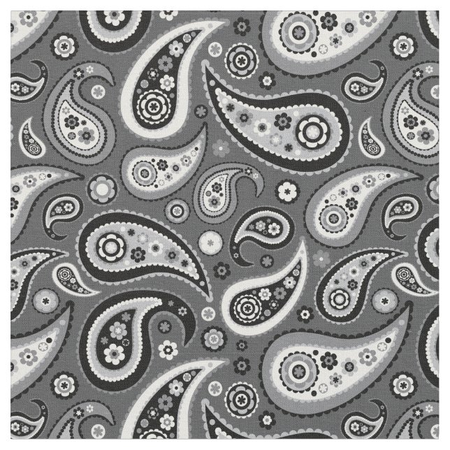 Retro schwarzes und graues Paisley-Muster Stoff (Nahaufnahme)