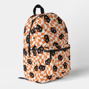 Retro Schwarzkatze Orange Karomuster Bedruckter Rucksack