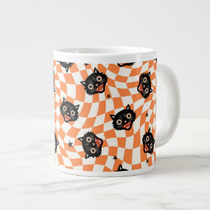 Retro Schwarzkatze Orange Karomuster Jumbo-Tasse