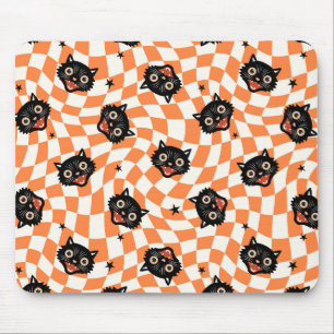 Retro Schwarzkatze Orange Karomuster Mousepad