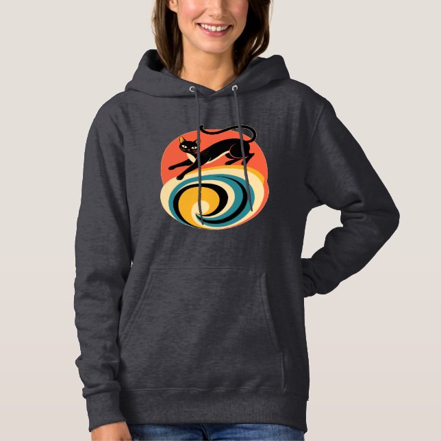 Retro-Schwarzkatzenkunst  Hoodie (Vorderseite)
