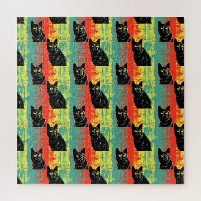 Retro Schwarzkatzenmuster  Puzzle (Vertikal)