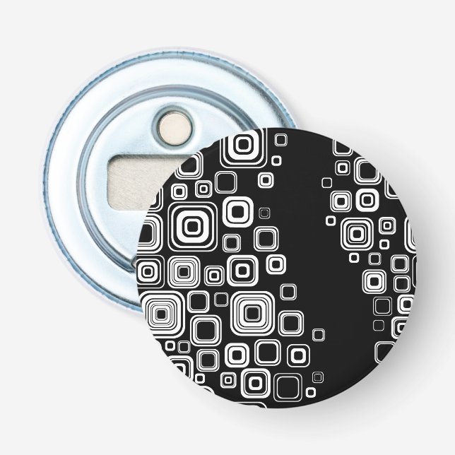 Retro Schwarzweiss-Quadrate Flaschenöffner (Vorderseite)